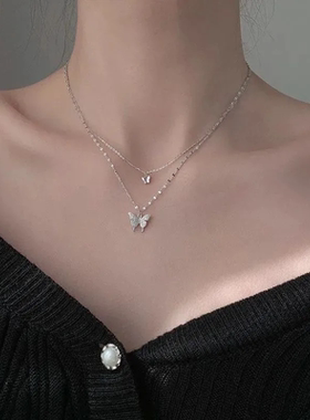 Butterfly necklace for women合金双层蝴蝶项链女ins轻奢锁骨链