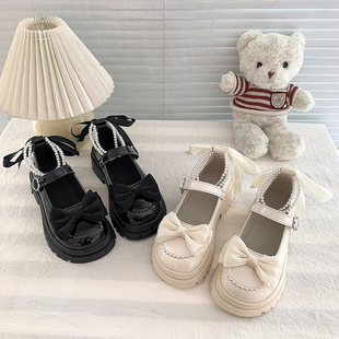 迪士尼在逃公主珍珠小皮鞋春秋新款玛丽珍2024厚底配裙子爆款推荐