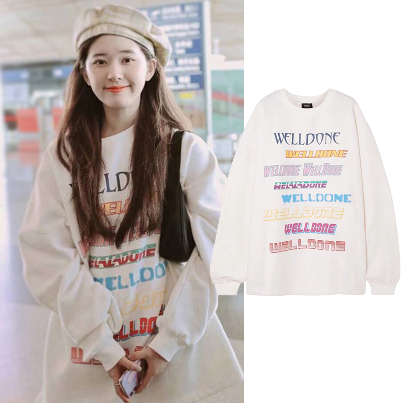 赵露思同款无帽加绒卫衣女春秋2020新款宽松韩版秋冬圆领白色上衣