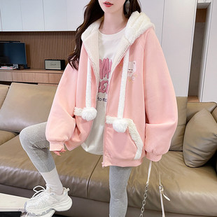 羊羔毛绒加厚外套女大童2025秋冬新款初高中学生可爱宽松保暖棉服