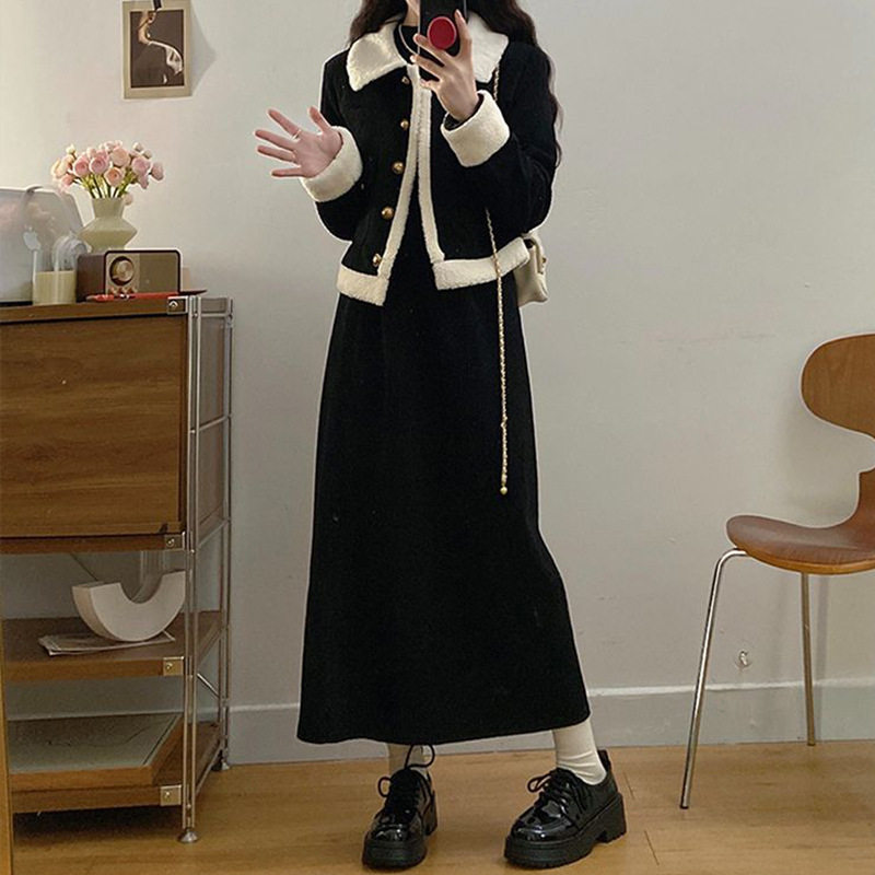 小香风加绒加厚两件套女2026秋冬新款显瘦百搭外套半身裙时尚套装