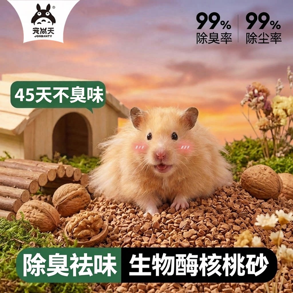 宠尚天仓鼠垫料核桃砂金丝熊夏季无尘除臭尿沙小仓鼠专用造景用品