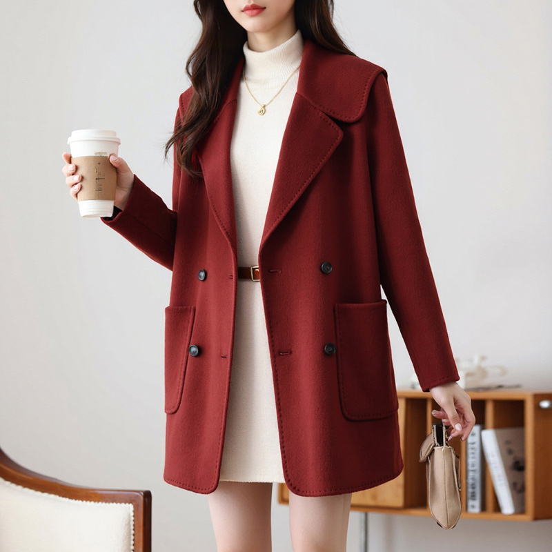 双面绒羊毛大衣女2025年秋冬款气质西装领高端减龄小个子毛呢外套