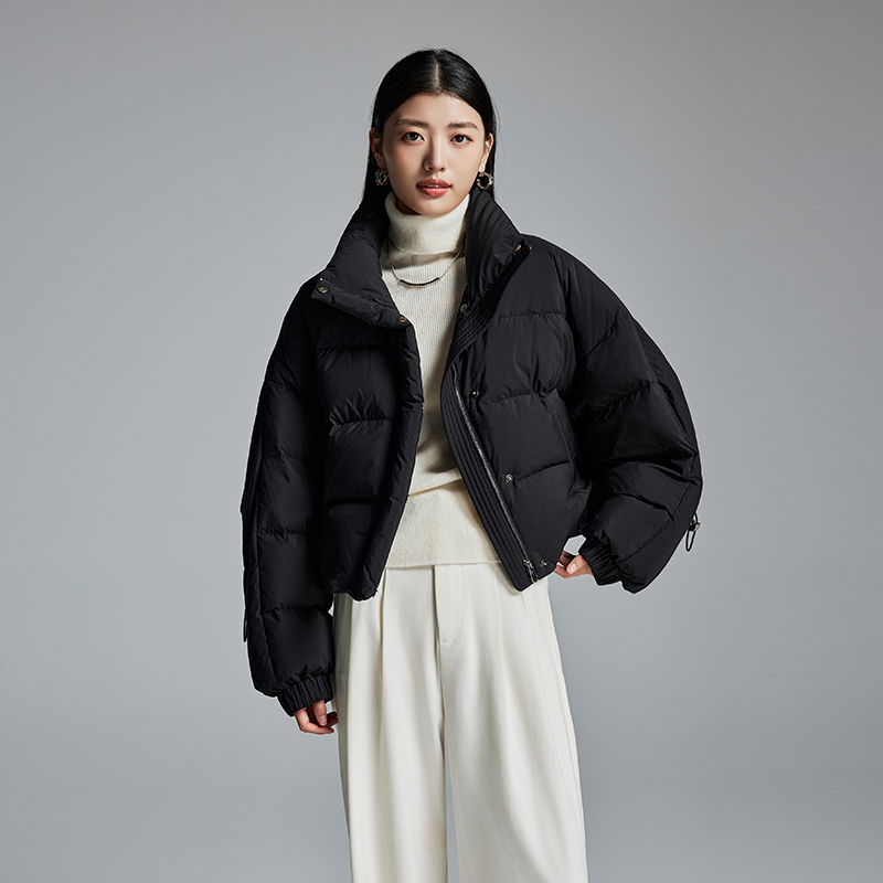 黑色短款羽绒服女款2025新款高级感白鸭绒加厚保暖冬季面包服外套