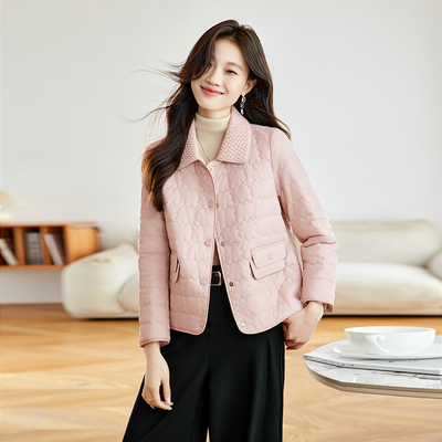 粉色短款棉服女款2025新款轻薄时尚翻领宽松显瘦小香风夹棉外套女