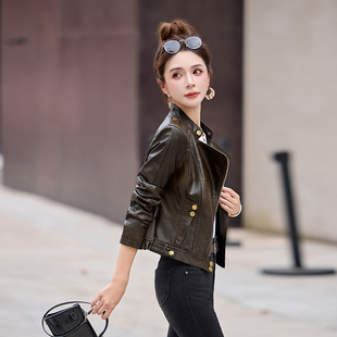 2025新款 皮衣女款 春秋酷飒风小个子气质港风复古立领PU皮机车夹克