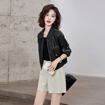 棒球服皮衣女款2025新款春秋休闲时尚小个子短款显瘦pu皮夹克外套