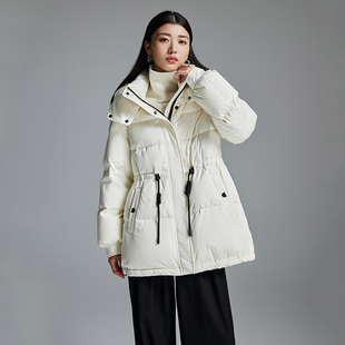 高级感羽绒服女款2025新款米色连帽小个子冬季加厚款今年流行外套