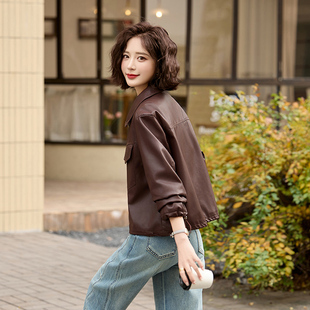 安可拉红皮衣外套女短款2026新款春秋高级感气质复古PU皮机车夹克