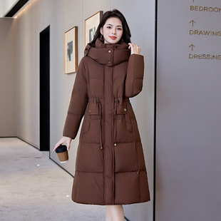 羽绒服冬季女款长款2025高级感防风立领连帽宽松加厚白鸭绒外套女