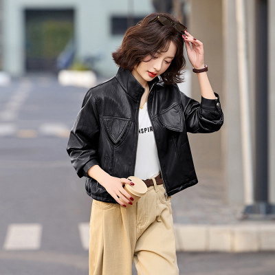 黑色皮衣外套女短款2025春季新款超火小个子修身pu皮机车夹克
