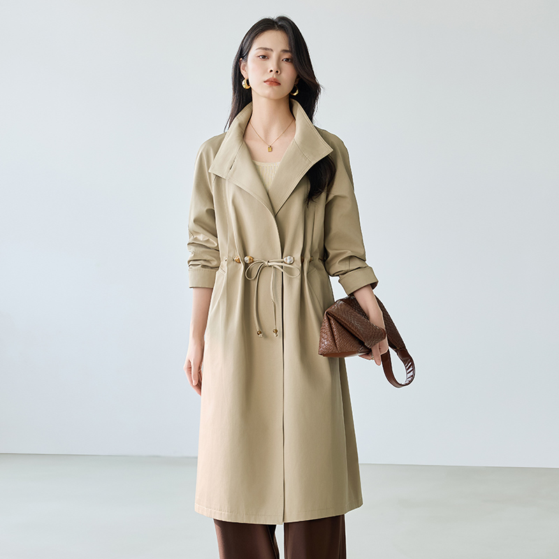 卡其色风衣女款2025新款设计感大牌上档次超好看长款收腰大衣外套