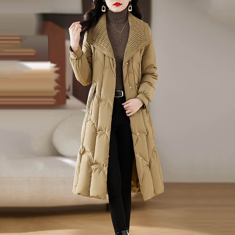 西装领羽绒服女冬季2025新款修身系带收腰显瘦气质加厚中长款外套,女装/女士精品,羽绒服,淘宝优惠券,粉丝福利购,淘宝优惠卷