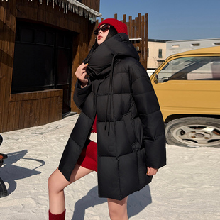 270克加厚95白鹅绒羽绒服冬季女2025新款中长款黑色轻奢保暖外套