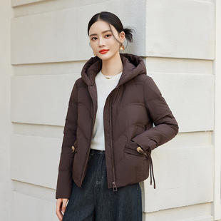 咖色短款羽绒服女2026冬新款高级感时尚连帽小个子加厚白鸭绒外套
