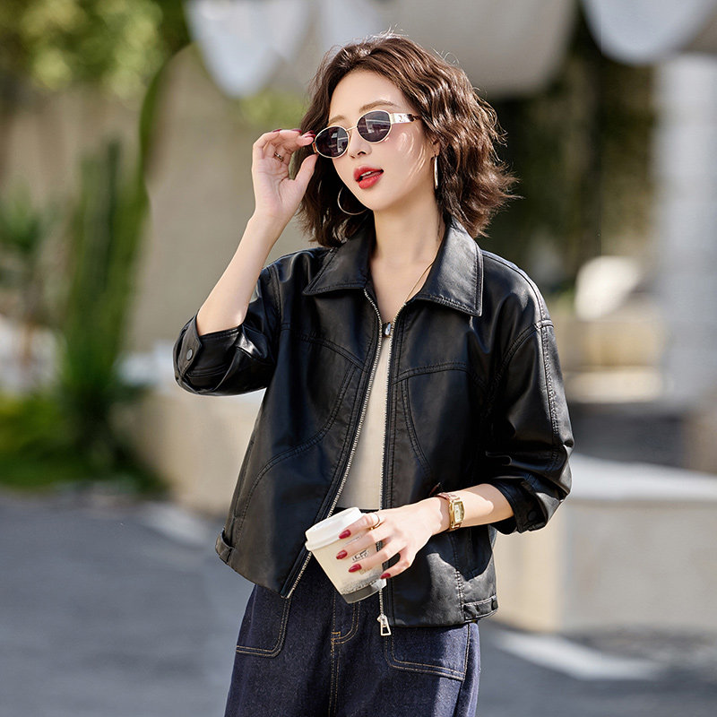 短款皮衣外套女2026春秋新款小个子气质翻领复古宽松PU皮机车夹克,女装/女士精品,皮衣,淘宝优惠券,粉丝福利购,淘宝优惠卷