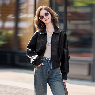 黑色皮衣外套女短款 酷飒风气质复古休闲PU皮机车夹克 2025秋季 新款