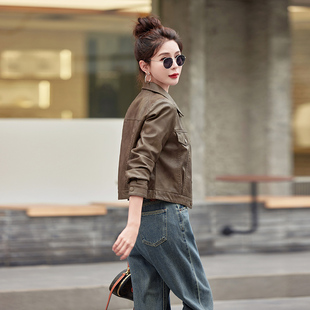 小皮衣外套女短款 咖色宽松显瘦休闲机车服pu皮夹克 2025春秋季 新款