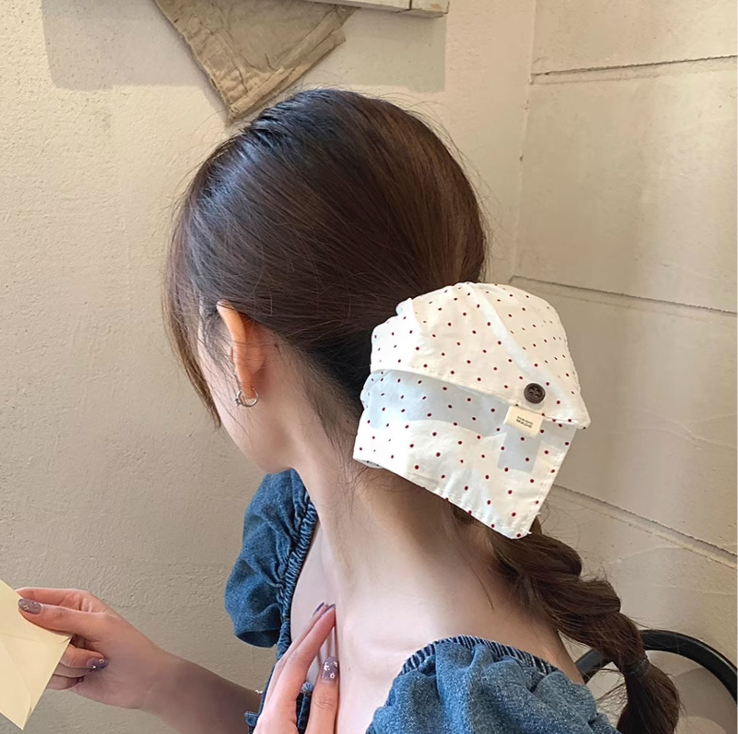 韩系温柔波点白色方巾大肠发圈女慵懒风百搭头饰超大方形发绳新款