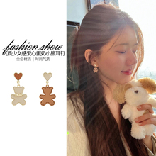 可爱小熊爱心耳夹无耳洞新款小众设计高级感耳环个性独特气质耳饰