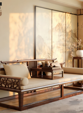 北美黑胡桃木小户中式罗汉床新中式2025新款罗汉沙发客厅贵妃榻