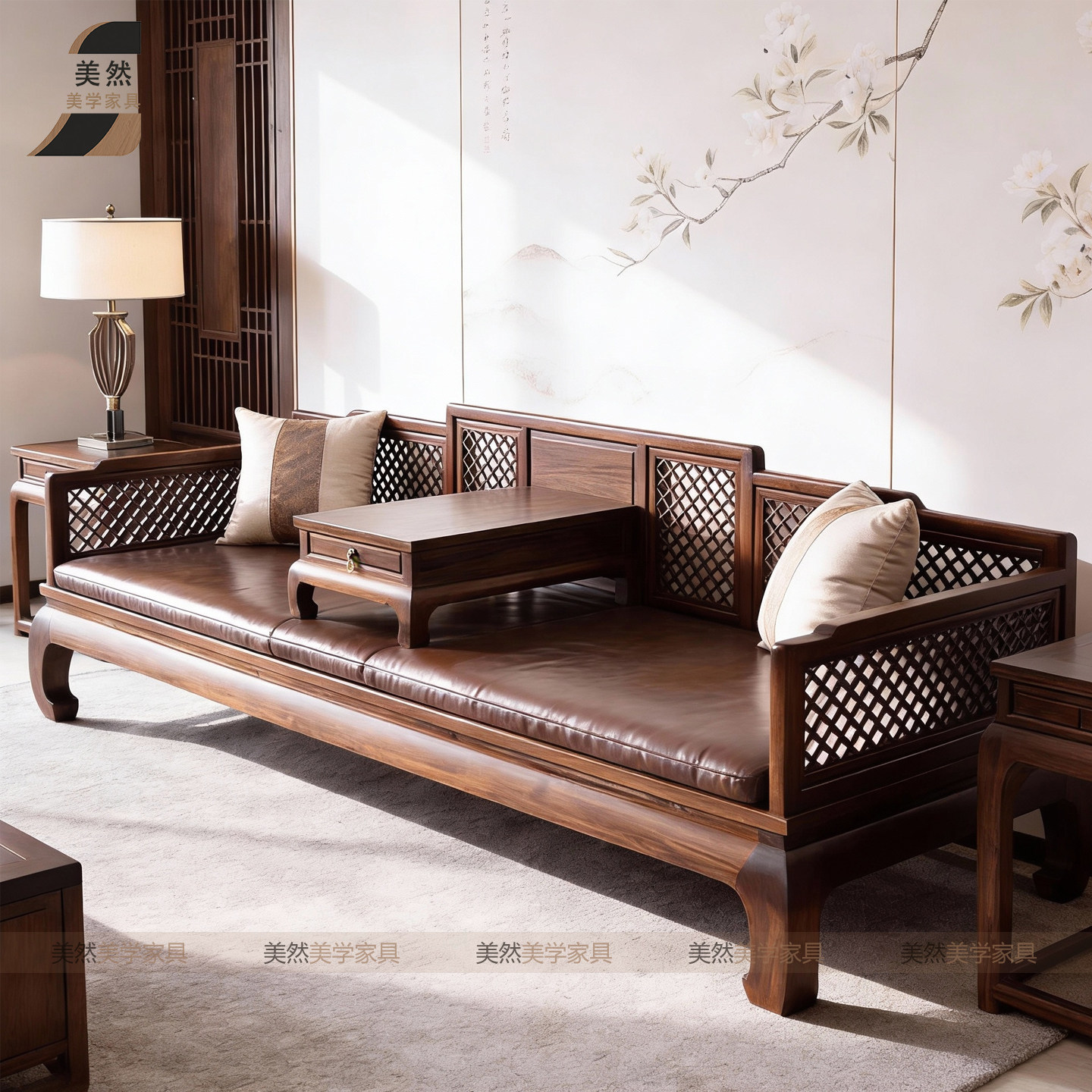 新中式北美黑胡桃木实木客厅罗汉床宋式美学小户型阳台禅意罗汉床,住宅家具,罗汉床,淘宝优惠券,粉丝福利购,淘宝优惠卷