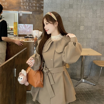 小香风娃娃领风衣外套女短款收腰2025秋装新款爆款卡其色大衣