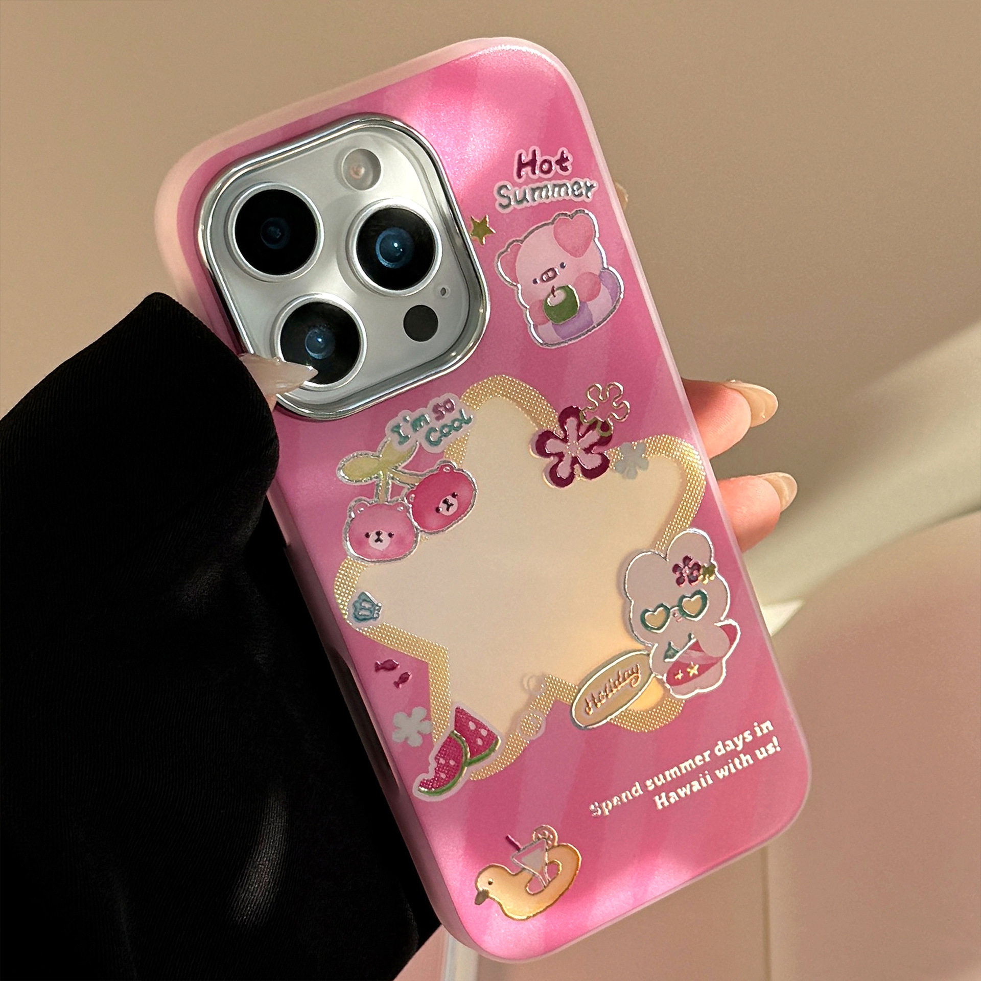 新款玫红卡通适用iPhone16promax炫彩镭射苹果16手机壳15PRO电镀按键11全包防摔13ProMax可爱女款17pro保护套