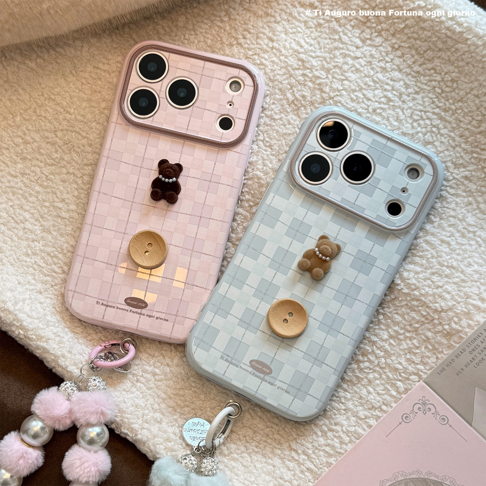 【智能AI相机键包裹】韩系ins个性复古格纹小熊适用苹果17手机壳新款iPhone17promax可爱女款16PRO立体保护壳,3C数码配件,手机保护套/壳,淘宝优惠券,粉丝福利购,淘宝优惠卷
