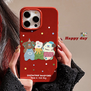 酒红萌系ins油画小熊适用苹果17promax好看 手机壳iPhone17手机壳16Pro可爱11小众Xr少女心14Puls全包保护套