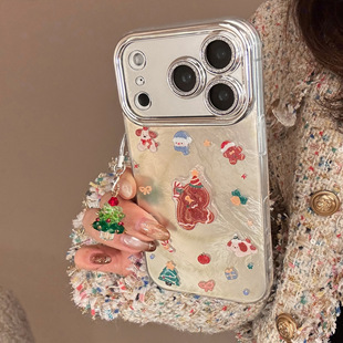 个性创意卡通姜饼人适用苹果17手机壳新款iPhone17promax闪粉镜头膜16PM全包防摔13Pro可爱女款17AIR挂绳配饰