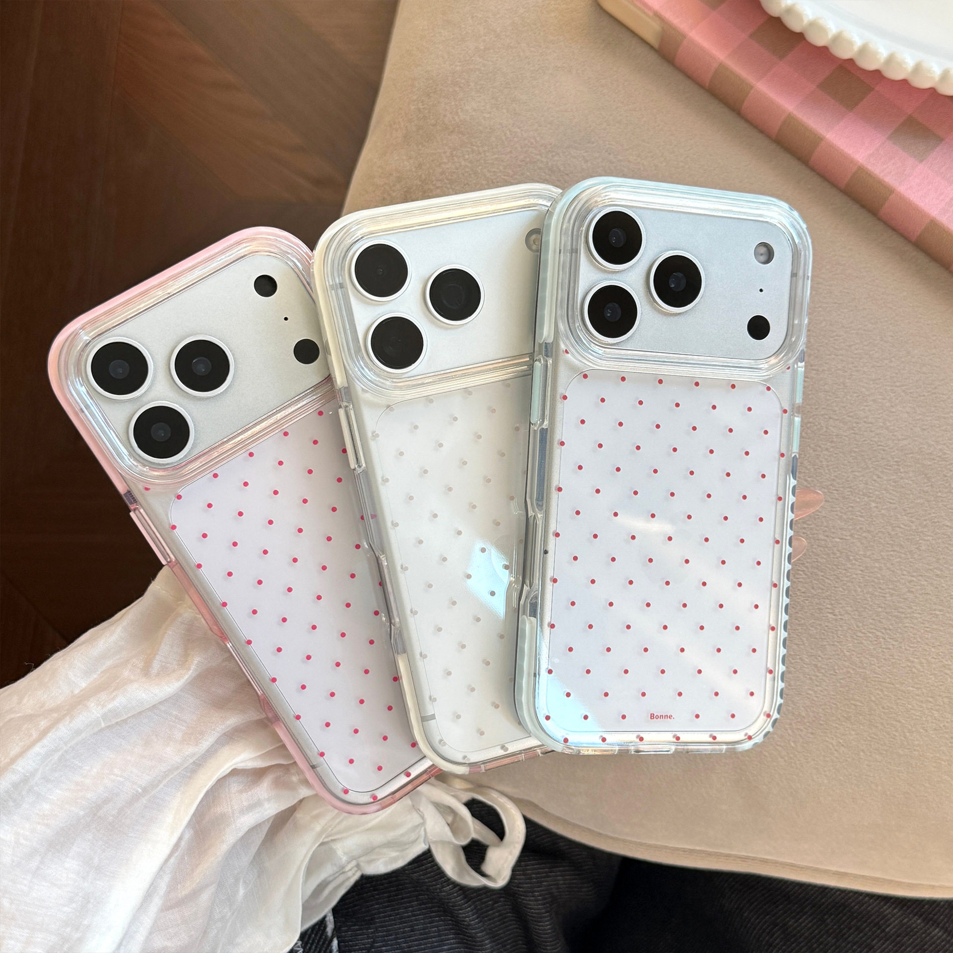 ins风纯色波点适用iPhone17promax手机壳苹果17PM透明防摔16新款17PRO个性简约高级感13网红女款15小众保护套