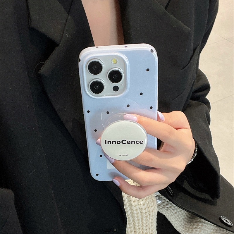 ins韩系简约波点适用iPhone16promax手机壳新款苹果13双层IMD全包防摔14PROMAX个性创意英文支架15PRO保护套