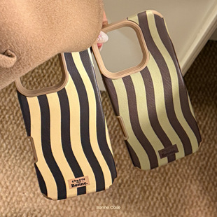 16PRO全包防摔17air保护套 iPhone17promax高级感16PM小羊皮13可爱女款 个性 复古波浪条纹适用苹果17手机壳新款