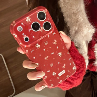 16PM防摔15pro软套 新年本命年红色小碎花适用苹果17promax手机壳iPhone17PRO可爱女款 17相机触控按键包裹