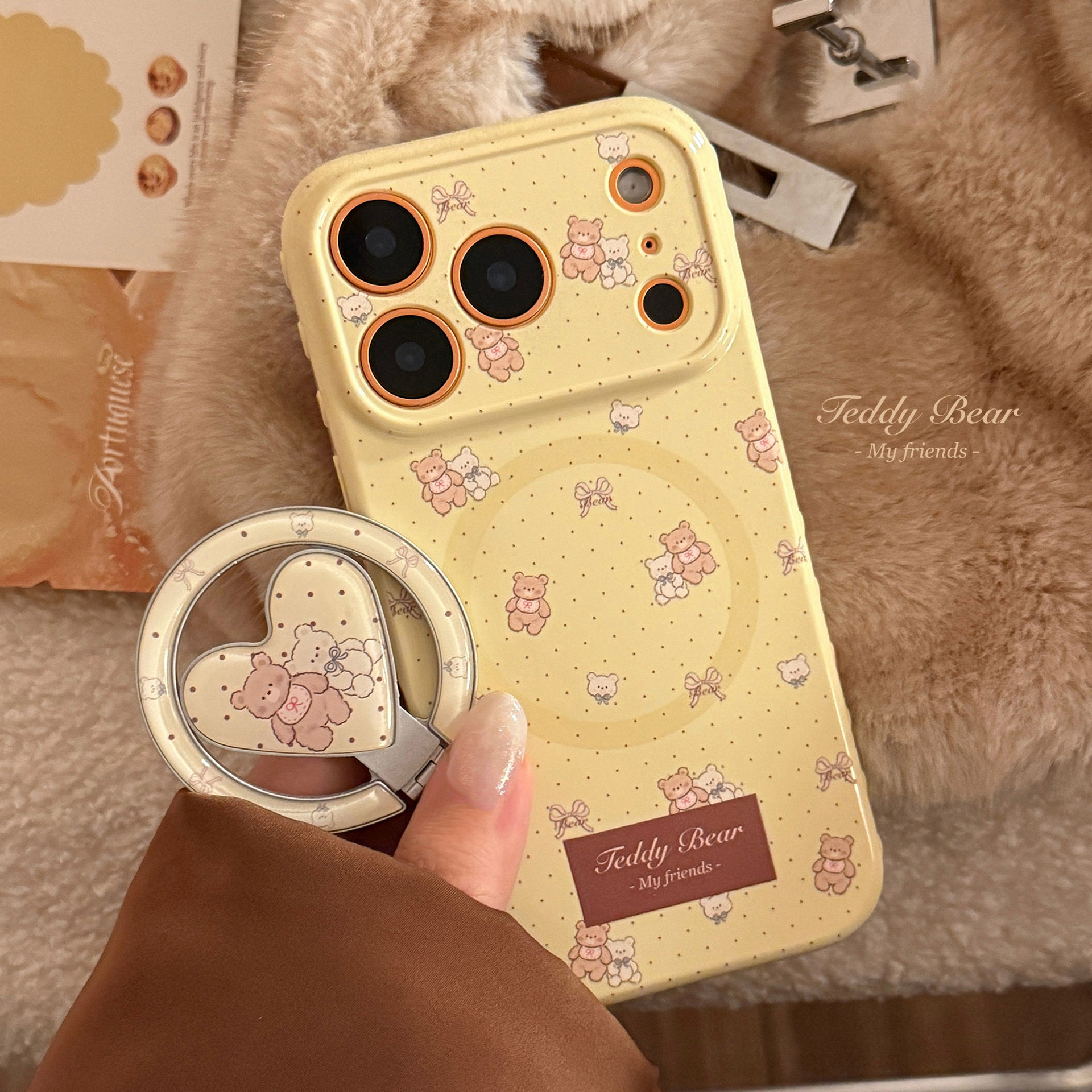 【智能AI相机键包裹】萌系ins可爱小熊适用苹果17手机壳新款iPhone17promax全包防摔16PRO爱心磁吸支架手机壳