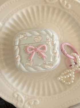 超萌少女心猫咪蝴蝶结适用Airpods4耳机套新款Airpodspro2无线蓝牙耳机壳1/2代珍珠挂饰Airpods3/4耳机保护套