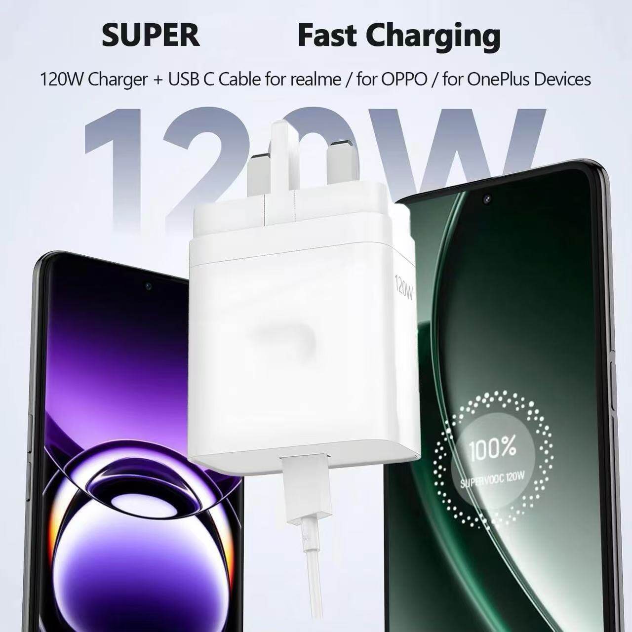 跨境英规120W充电器港版适用一加手机OPPO全系列真我120W超级闪充套装中国香港澳门特区通用新加坡英国