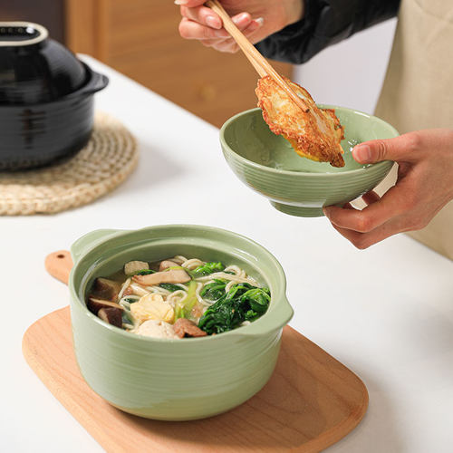 陶瓷泡面碗带盖双耳简约餐具