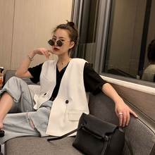 黑色不规则西装马甲女短款春秋韩版宽松休闲时尚西服马夹坎肩外套