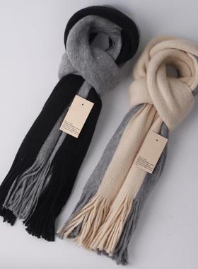 现货日本muI羊绒围巾男女百搭加厚保暖披肩秋冬两用拼色羊毛围脖