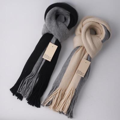 现货日本muI羊绒围巾男女百搭加厚保暖披肩秋冬两用拼色羊毛围脖