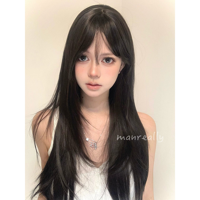 满镇假发黑棕色长直发自然温柔流行洛丽塔新气象每日Jk全头饰