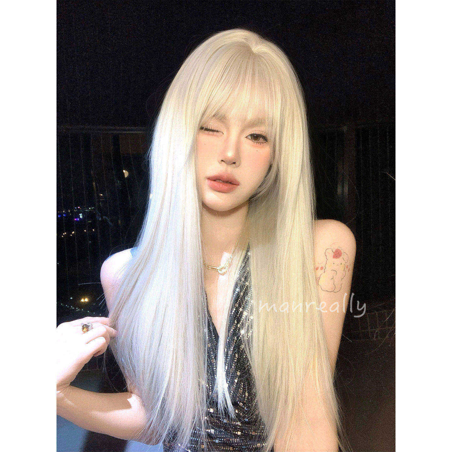 漫真假发米白金色长直发女团风日常时尚蓬松修颜层次氛围感全头套