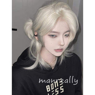 漫真假发白金色狼尾时尚日常鲻鱼头女前额蕾丝仿真万用cos全头套