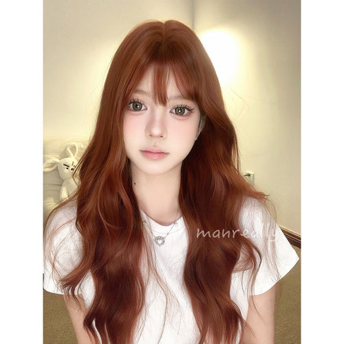 漫真假发复古脏橘色长卷发