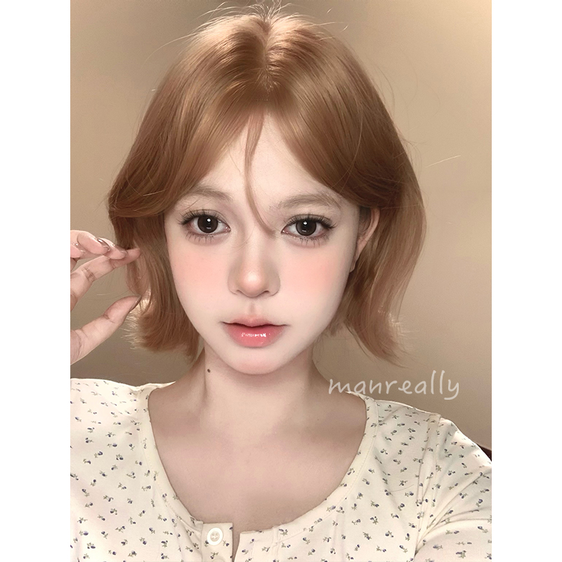 奶茶香槟金网红lolita锁骨发假发