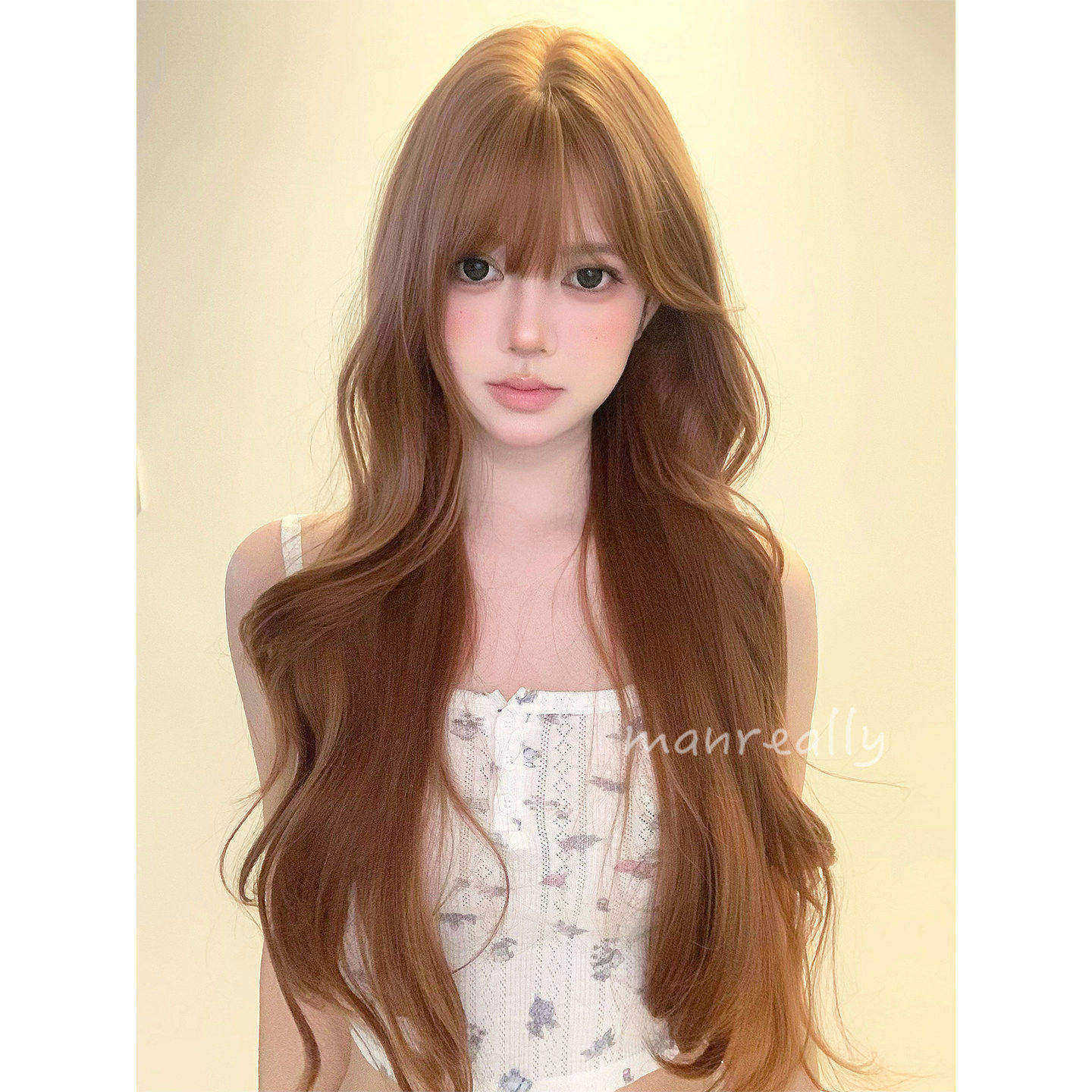 漫真假发奶茶香槟金长卷发网红日常自然蓬松显白气质甜美女全头套