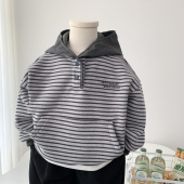 男童一体绒连帽卫衣秋冬装 儿童条纹休闲上衣中小童纯棉柔软套头衫