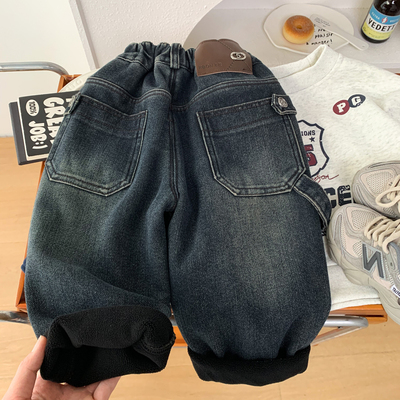 男孩加绒牛仔裤冬季酷帅加厚长裤